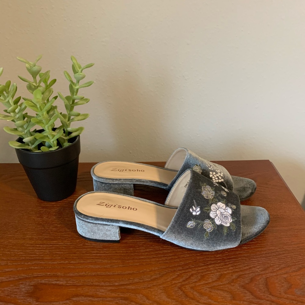 Velvet Floral Mules